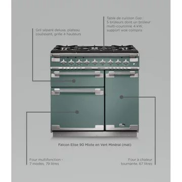 Piano de cuisson gaz							FALCON				ELISE 90 VERT MINERAL MAT NICKEL - Image 3
