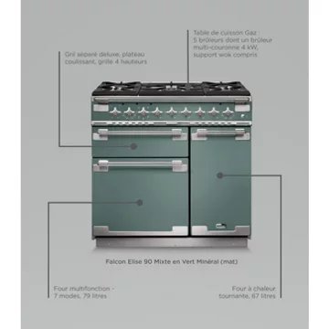 Piano de cuisson gaz							FALCON				ELISE 90 VERT MINERAL MAT NICKEL - Image 6